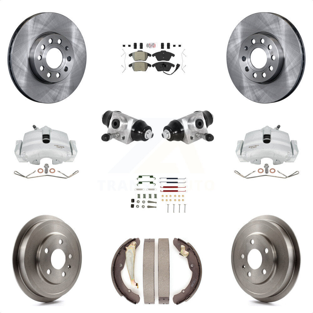 Front Rear Brake Caliper Rotor Drum Semi-Metallic Pad Shoe Cylinder & Hardware Kit (11Pc) For 11-12 Volkswagen Jetta 2.5L with rear brakes With 288mm Diameter KC8-101618N by Transit Auto