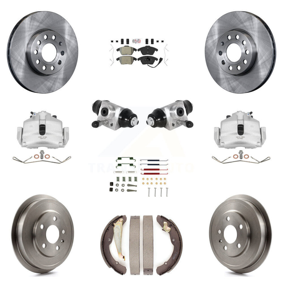 Front Rear Brake Caliper Rotor Drum Semi-Metallic Pad Shoe Cylinder & Hardware Kit (11Pc) For 11-12 Volkswagen Jetta 2.5L with rear brakes With 288mm Diameter KC8-101618N