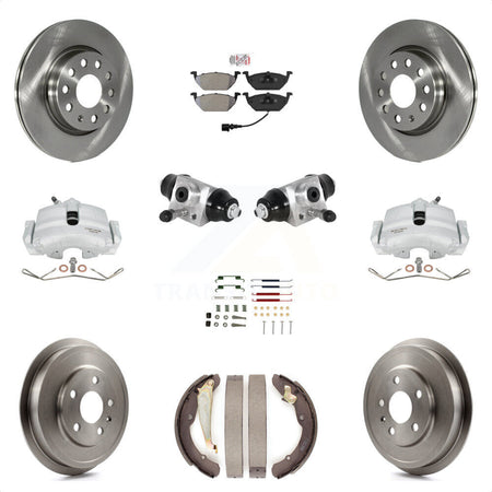 Front Rear Brake Caliper Rotor Drum Semi-Metallic Pad Shoe Cylinder & Hardware Kit (11Pc) For 11-12 Volkswagen Jetta 2.5L with rear brakes With 280mm Diameter KC8-101620N by Transit Auto