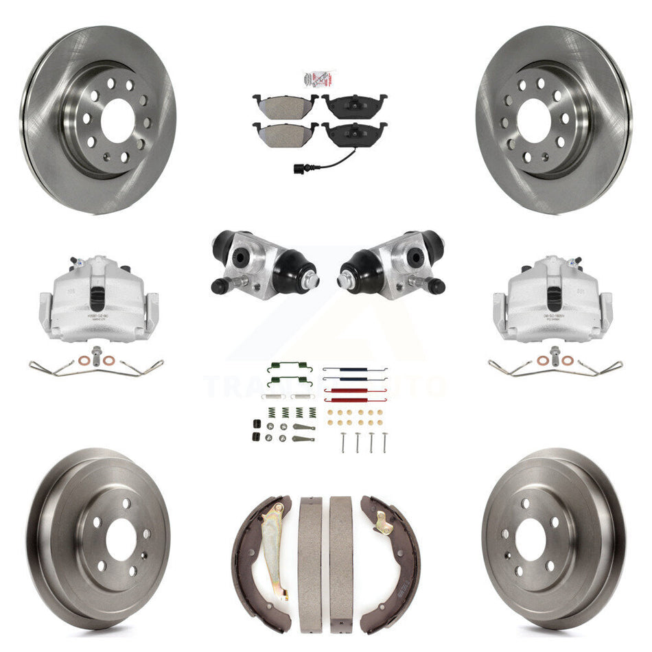Front Rear Brake Caliper Rotor Drum Semi-Metallic Pad Shoe Cylinder & Hardware Kit (11Pc) For 11-12 Volkswagen Jetta 2.5L with rear brakes With 280mm Diameter KC8-101620N