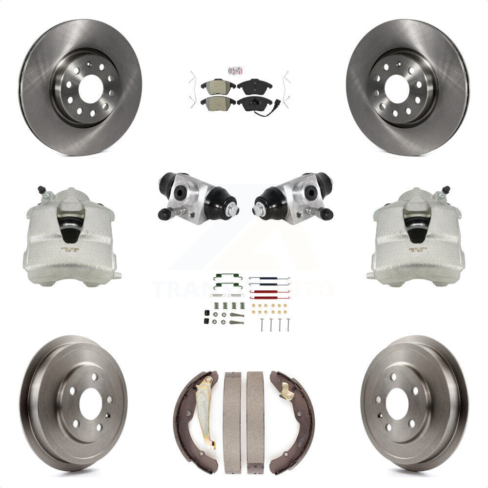 Front Rear Disc Brake Caliper Rotors Drums Semi-Metallic Pads Shoes Wheel Cylinders And Hardware Kit (11Pc) For Volkswagen Jetta With 312mm Diameter Rotor KC8-101621N by Transit Auto