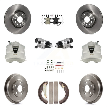 Front Rear Disc Brake Caliper Rotors Drums Semi-Metallic Pads Shoes Wheel Cylinders And Hardware Kit (11Pc) For Volkswagen Jetta With 312mm Diameter Rotor KC8-101622N by Transit Auto