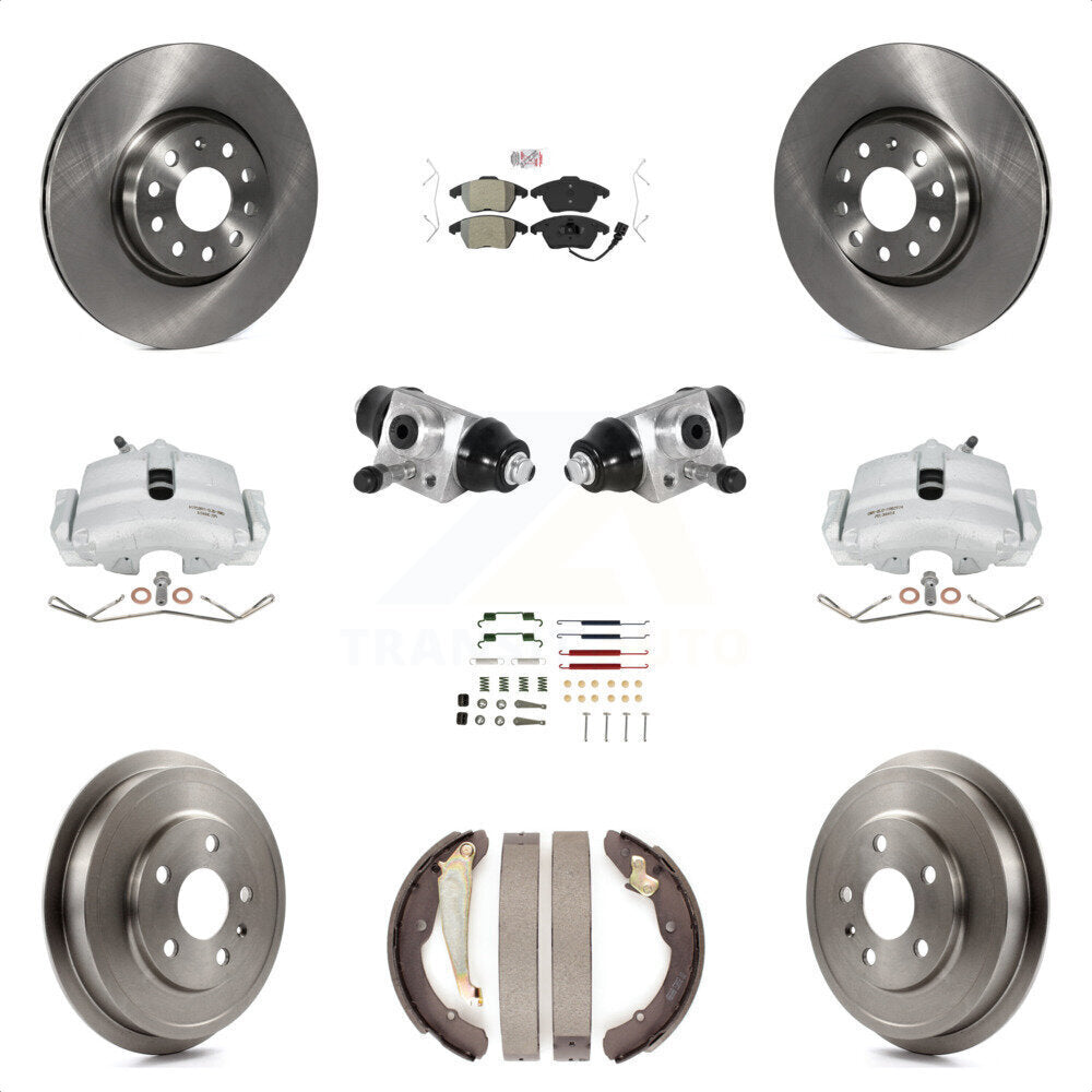 Front Rear Brake Caliper Rotor Drum Semi-Metallic Pad Shoe Cylinder & Hardware Kit (11Pc) For 11-12 Volkswagen Jetta 2.5L with rear brakes With 312mm Diameter KC8-101623N by Transit Auto