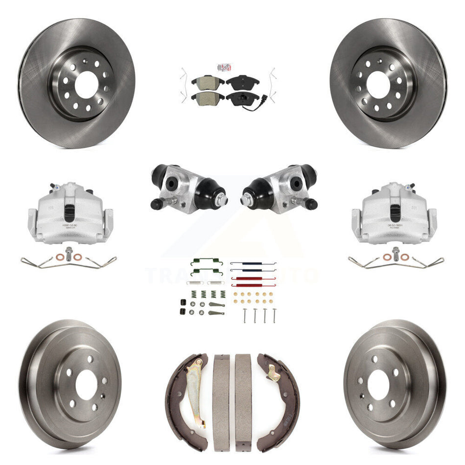 Front Rear Brake Caliper Rotor Drum Semi-Metallic Pad Shoe Cylinder & Hardware Kit (11Pc) For 11-12 Volkswagen Jetta 2.5L with rear brakes With 312mm Diameter KC8-101623N