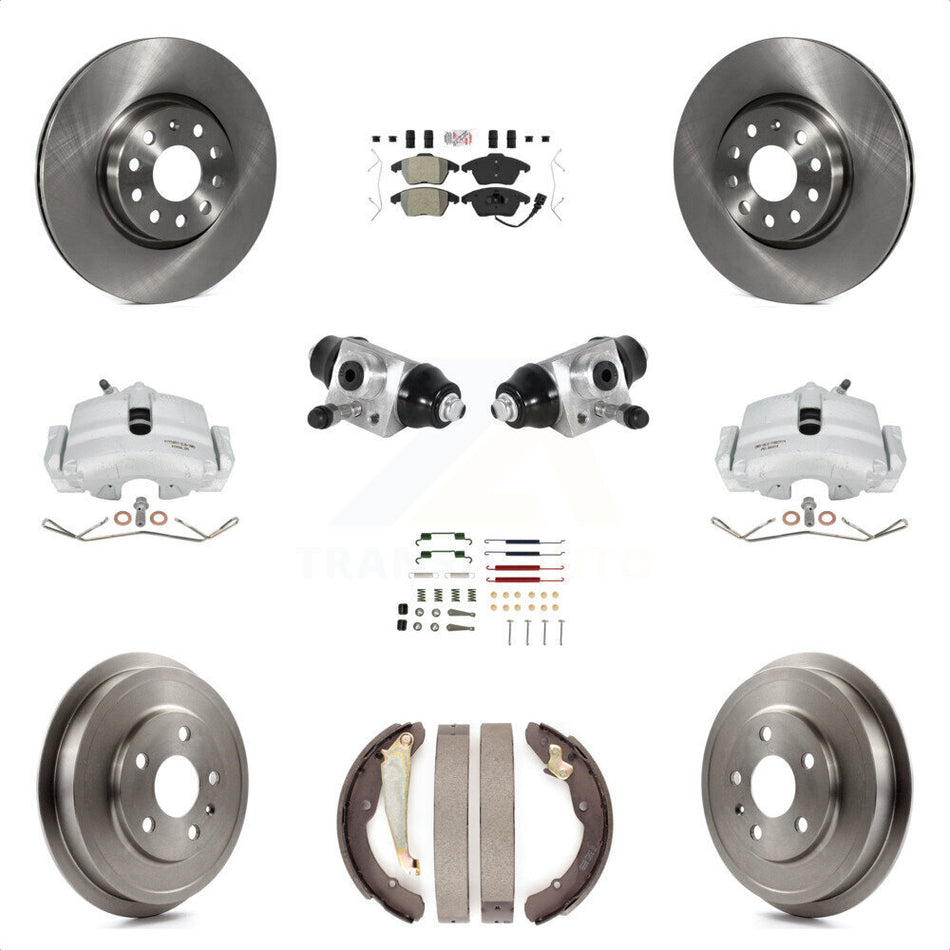 Front Rear Brake Caliper Rotor Drum Semi-Metallic Pad Shoe Cylinder & Hardware Kit (11Pc) For 11-12 Volkswagen Jetta 2.5L with rear brakes With 312mm Diameter KC8-101624N by Transit Auto