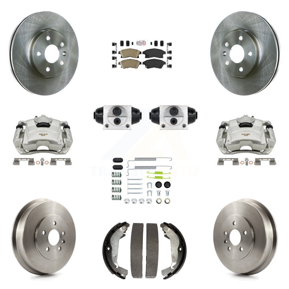 Front Rear Brake Caliper Rotors Drum Ceramic Pad Shoe Cylinder & Hardware Kit (11Pc) For KC8-101625N