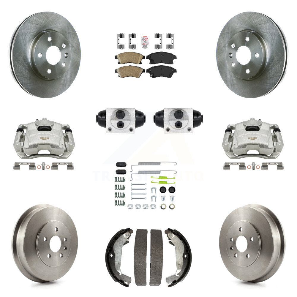 Front Rear Brake Caliper Rotors Drum Ceramic Pad Shoe Cylinder & Hardware Kit (11Pc) For KC8-101626N