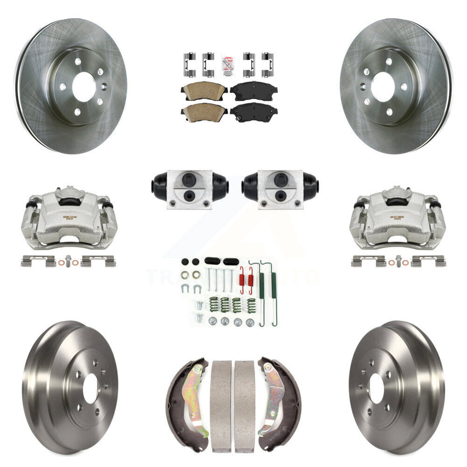 Front Rear Brake Caliper Rotors Drum Ceramic Pad Shoe Cylinder & Hardware Kit (11Pc) For KC8-101628N