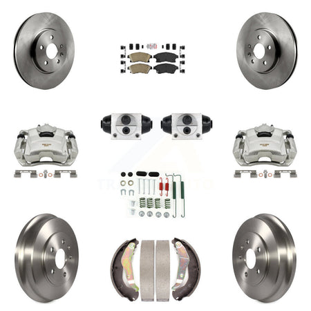 Front Rear Brake Caliper Rotors Drum Ceramic Pad Shoe Cylinder & Hardware Kit (11Pc) For KC8-101629N