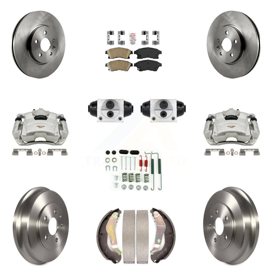 Front Rear Brake Caliper Rotors Drum Ceramic Pad Shoe Cylinder & Hardware Kit (11Pc) For KC8-101630N