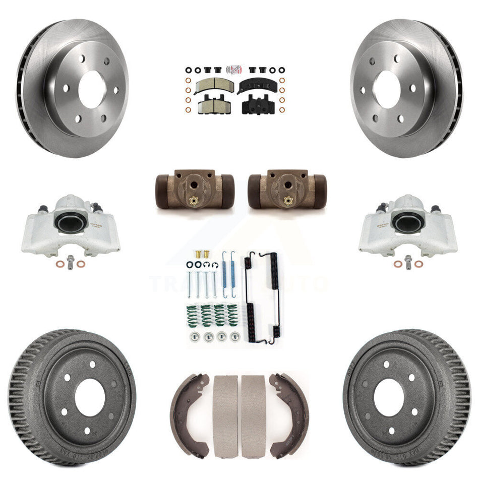 Front Rear Disc Brake Caliper Rotors Drums Semi-Metallic Pads Shoes Wheel Cylinders And Hardware Kit (11Pc) For 1992-1998 Chevrolet K1500 With 10" Diameter Drum KC8-101631N