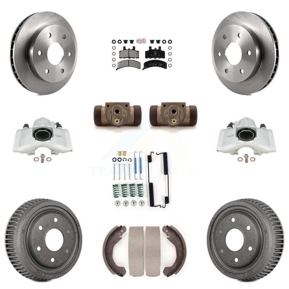 Front Rear Disc Brake Caliper Rotors Drums Semi-Metallic Pads Shoes Wheel Cylinders And Hardware Kit (11Pc) For 1992-1998 Chevrolet K1500 With 10" Diameter Drum KC8-101632N