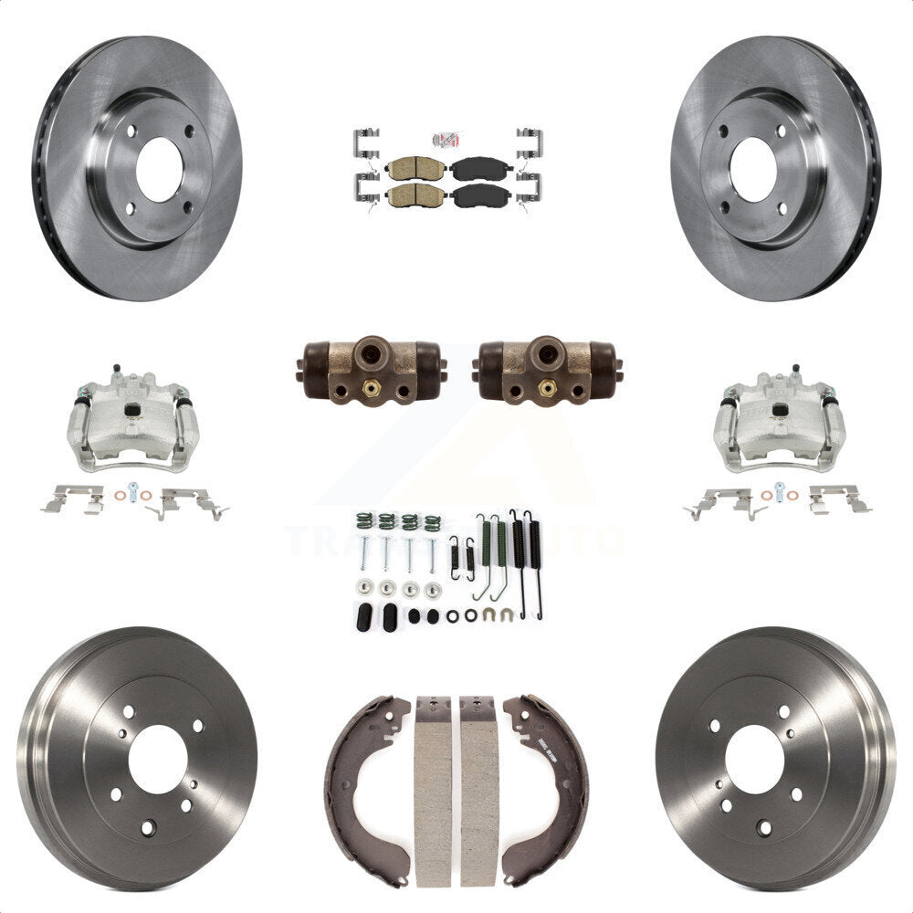 Front Rear Disc Brake Caliper Rotors Drums Ceramic Pads Shoes Wheel Cylinders And Hardware Kit (11Pc) For Nissan Sentra KC8-101635N by Transit Auto