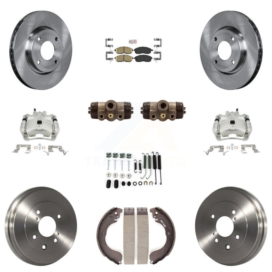 Front Rear Disc Brake Caliper Rotors Drums Ceramic Pads Shoes Wheel Cylinders And Hardware Kit (11Pc) For Nissan Sentra KC8-101635N