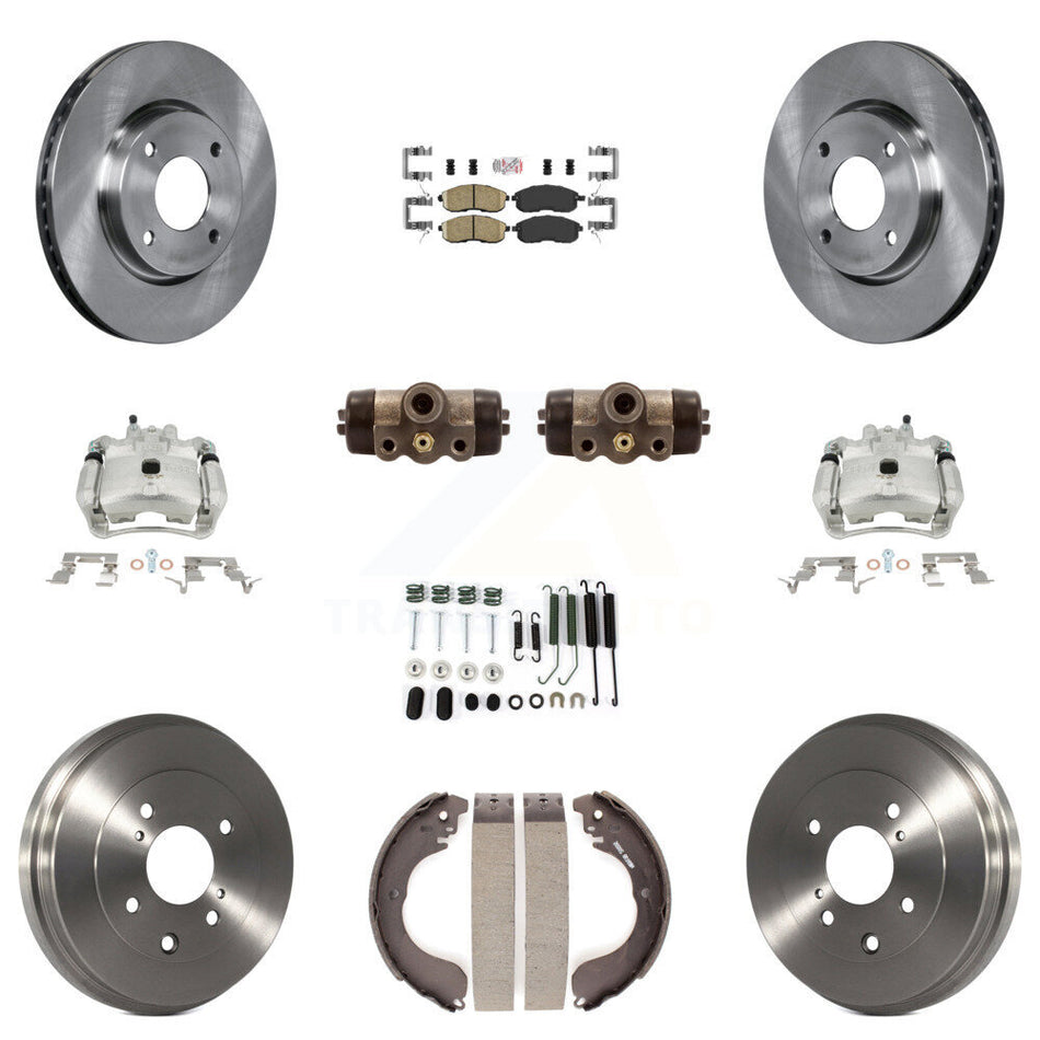 Front Rear Disc Brake Caliper Rotors Drums Ceramic Pads Shoes Wheel Cylinders And Hardware Kit (11Pc) For Nissan Sentra KC8-101636N