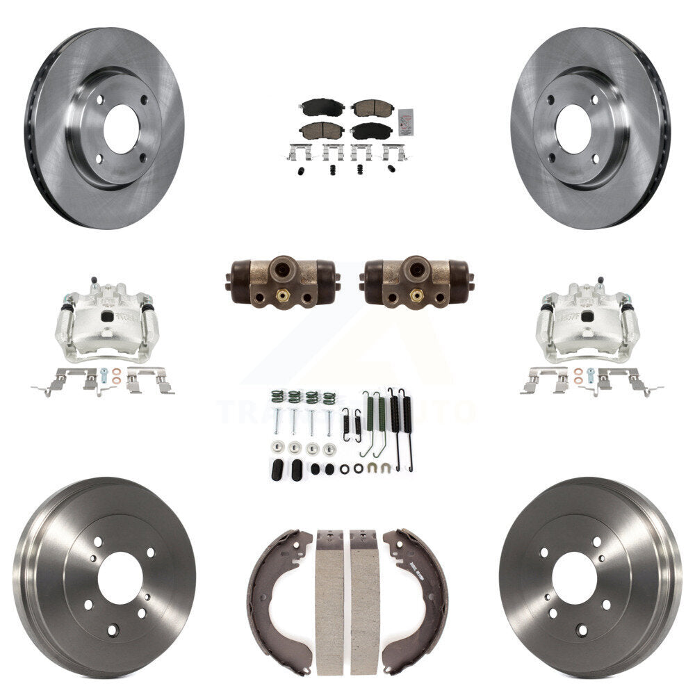 Front Rear Brake Caliper Rotors Drum Ceramic Pad Shoe Cylinder & Hardware Kit (11Pc) For KC8-101637N