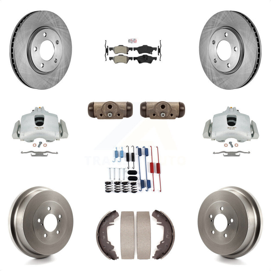 Front Rear Disc Brake Caliper Rotors Drums Semi-Metallic Pads Shoes Wheel Cylinders And Hardware Kit (11Pc) For Dodge Chrysler Town & Country Grand Caravan rear brakes KC8-101639N by Transit Auto