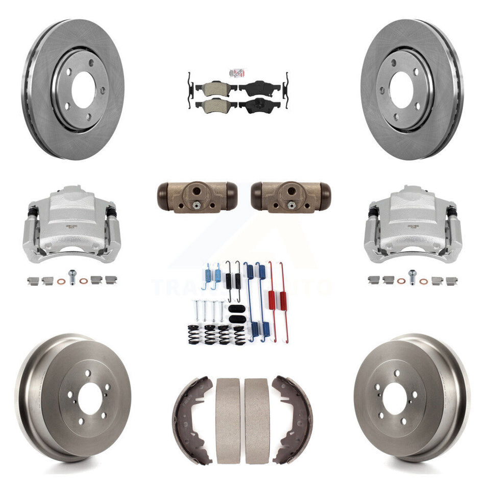 Front Rear Disc Brake Caliper Rotors Drum Semi-Metallic Pad Shoe Cylinder Kit (11Pc) For KC8-101642N