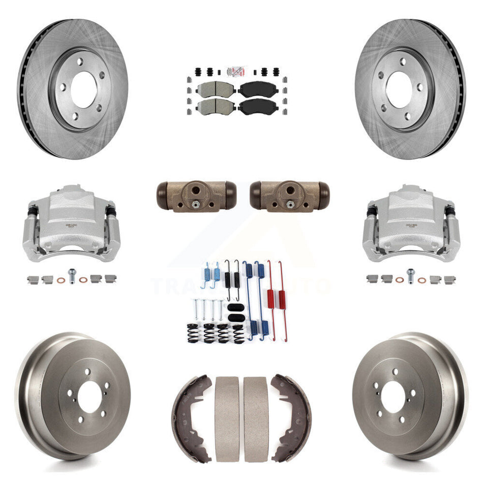 Front Rear Disc Brake Caliper Rotors Drum Semi-Metallic Pad Shoe Cylinder Kit (11Pc) For KC8-101644N