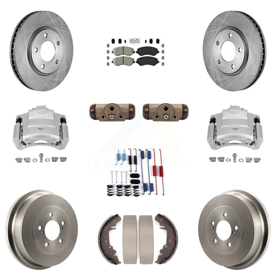 Front Rear Disc Brake Caliper Rotors Drum Semi-Metallic Pad Shoe Cylinder Kit (11Pc) For KC8-101644N