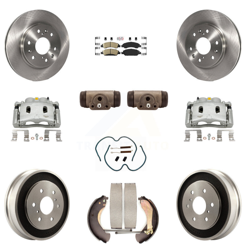 Front Rear Brake Caliper Rotors Drum Ceramic Pad Shoe Cylinder & Hardware Kit (11Pc) For KC8-101645N