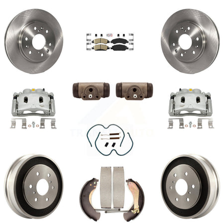Front Rear Brake Caliper Rotors Drum Ceramic Pad Shoe Cylinder & Hardware Kit (11Pc) For KC8-101645N