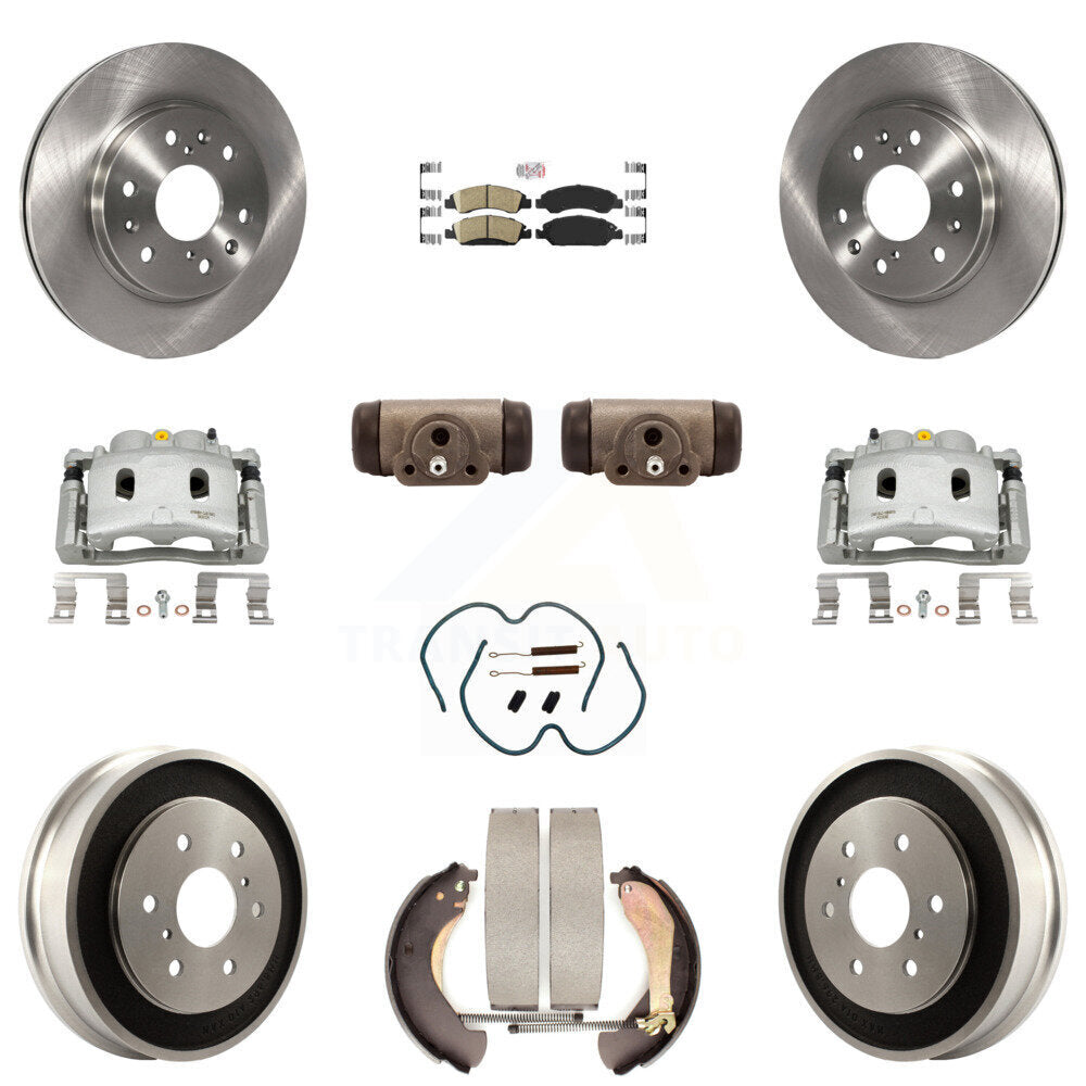 Front Rear Brake Caliper Rotors Drum Ceramic Pad Shoe Cylinder & Hardware Kit (11Pc) For KC8-101646N