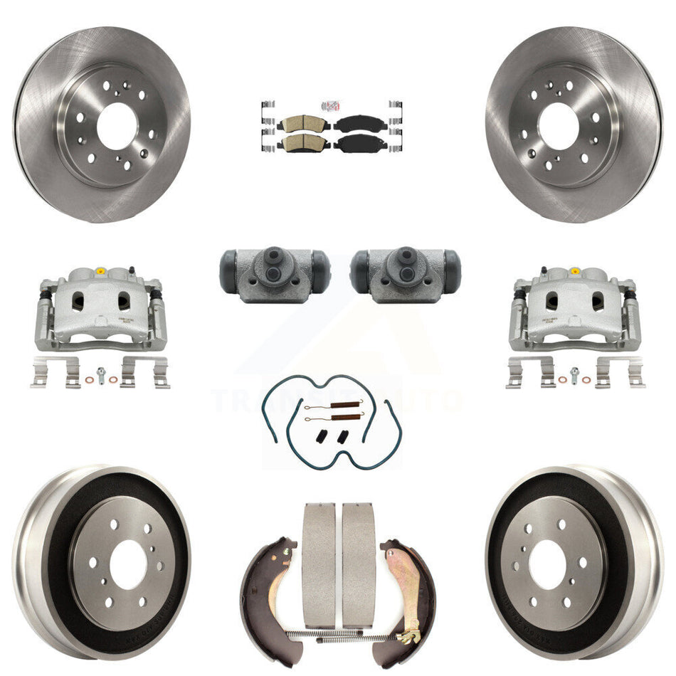 Front Rear Brake Caliper Rotors Drum Ceramic Pad Shoe Cylinder & Hardware Kit (11Pc) For KC8-101651N