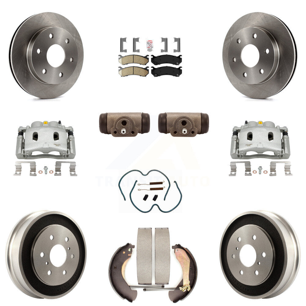 Front Rear Brake Caliper Rotors Drum Ceramic Pad Shoe Cylinder & Hardware Kit (11Pc) For KC8-101655N