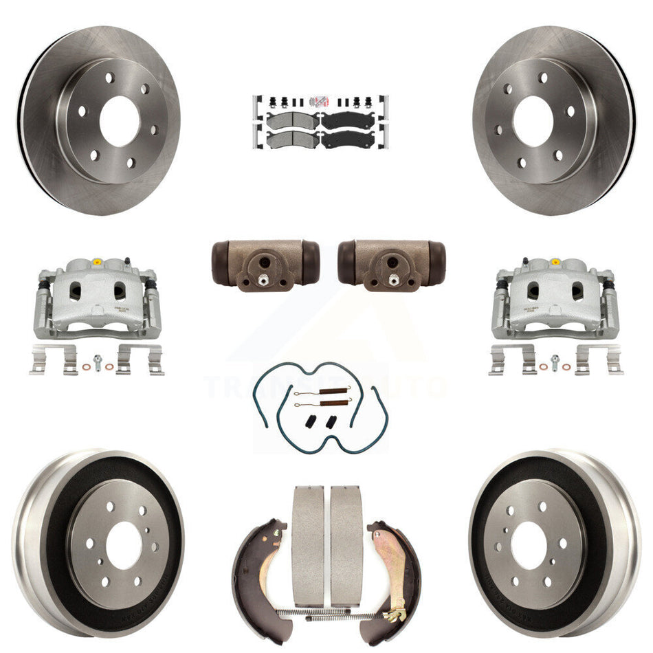 Front Rear Disc Brake Caliper Rotors Drum Semi-Metallic Pad Shoe Cylinder Kit (11Pc) For KC8-101656N