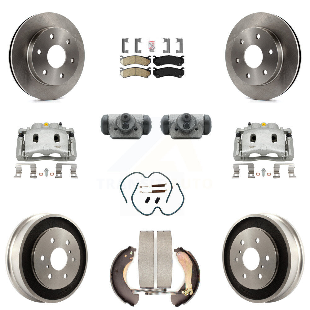 Front Rear Brake Caliper Rotors Drum Ceramic Pad Shoe Cylinder & Hardware Kit (11Pc) For KC8-101657N