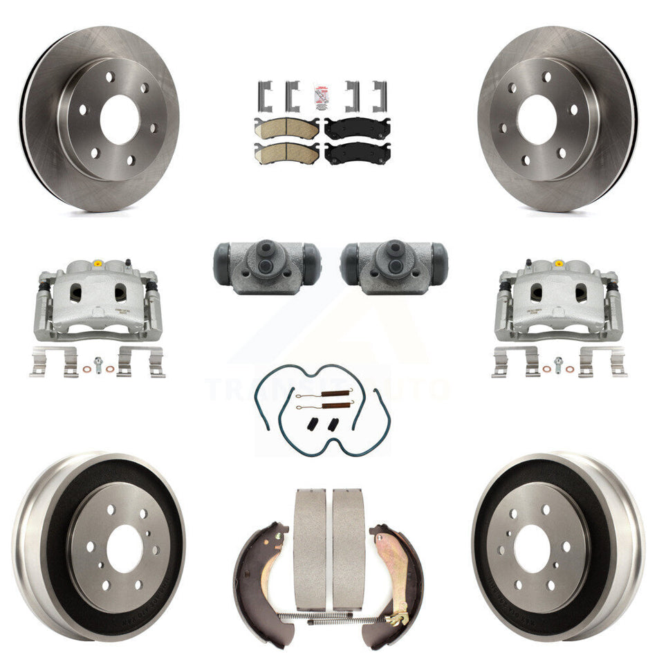 Front Rear Brake Caliper Rotors Drum Ceramic Pad Shoe Cylinder & Hardware Kit (11Pc) For KC8-101657N