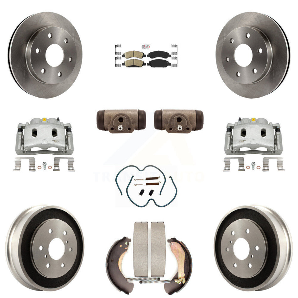 Front Rear Brake Caliper Rotors Drum Ceramic Pad Shoe Cylinder & Hardware Kit (11Pc) For KC8-101660N