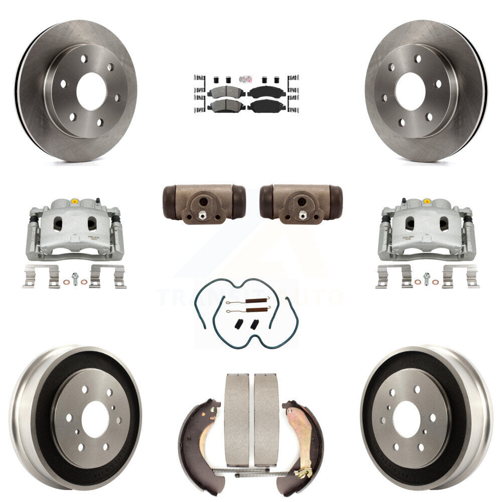 Front Rear Disc Brake Caliper Rotors Drum Semi-Metallic Pad Shoe Cylinder Kit (11Pc) For KC8-101661N