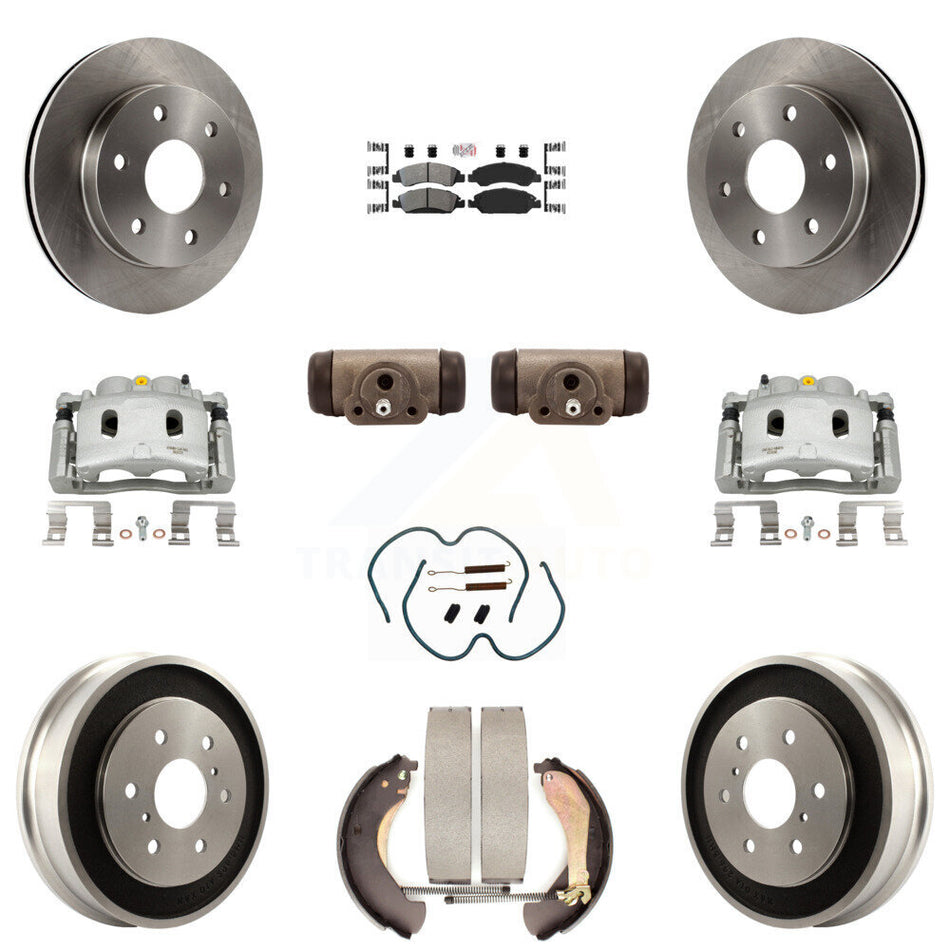 Front Rear Disc Brake Caliper Rotors Drum Semi-Metallic Pad Shoe Cylinder Kit (11Pc) For KC8-101661N