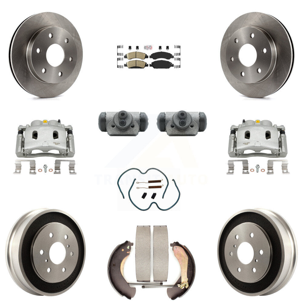 Front Rear Brake Caliper Rotors Drum Ceramic Pad Shoe Cylinder & Hardware Kit (11Pc) For KC8-101662N