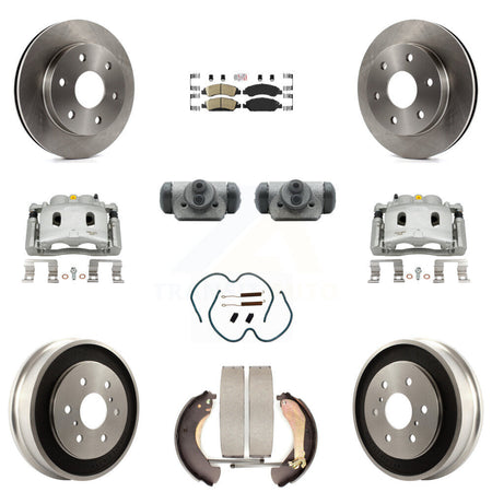 Front Rear Brake Caliper Rotors Drum Ceramic Pad Shoe Cylinder & Hardware Kit (11Pc) For KC8-101662N