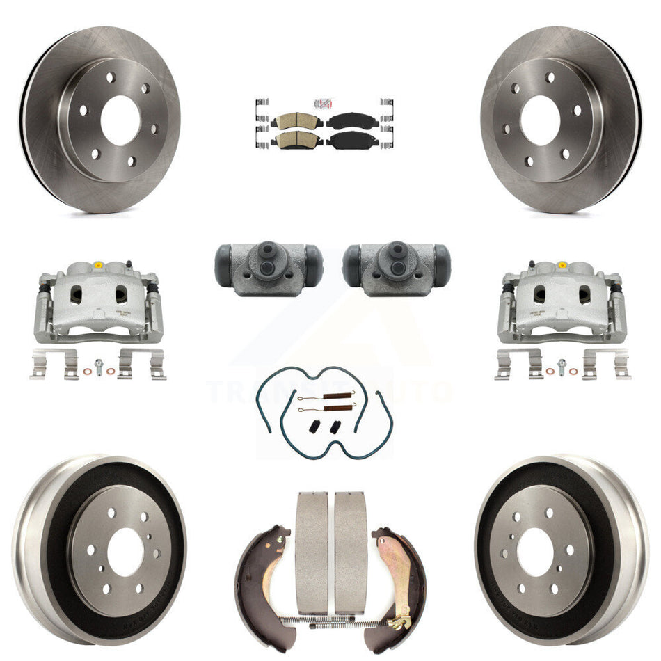 Front Rear Brake Caliper Rotors Drum Ceramic Pad Shoe Cylinder & Hardware Kit (11Pc) For KC8-101663N