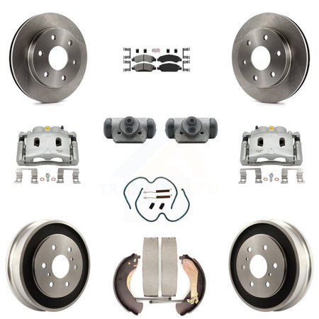 Front Rear Disc Brake Caliper Rotors Drum Semi-Metallic Pad Shoe Cylinder Kit (11Pc) For KC8-101664N