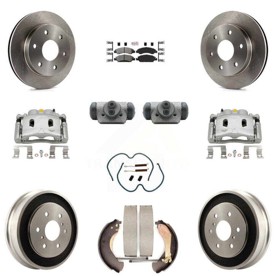 Front Rear Disc Brake Caliper Rotors Drum Semi-Metallic Pad Shoe Cylinder Kit (11Pc) For KC8-101664N