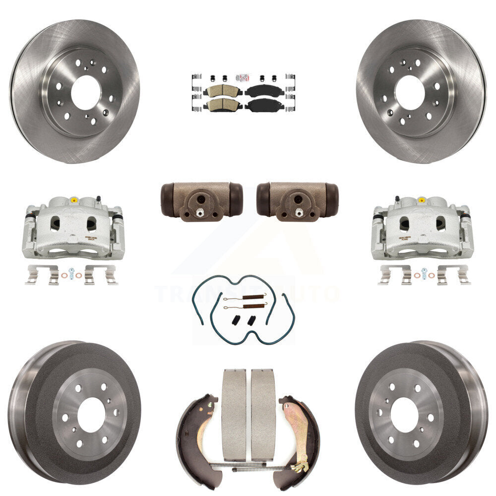 Front Rear Brake Caliper Rotors Drum Ceramic Pad Shoe Cylinder & Hardware Kit (11Pc) For KC8-101665N