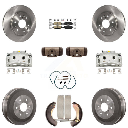 Front Rear Brake Caliper Rotors Drum Ceramic Pad Shoe Cylinder & Hardware Kit (11Pc) For KC8-101665N
