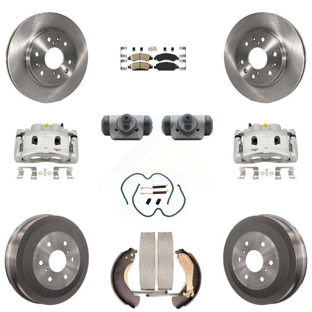 Front Rear Brake Caliper Rotors Drum Ceramic Pad Shoe Cylinder & Hardware Kit (11Pc) For KC8-101668N