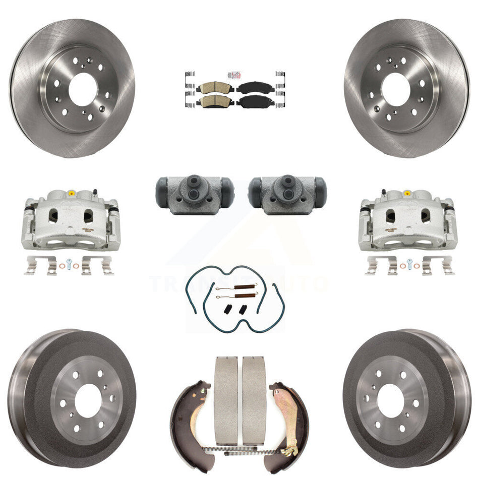Front Rear Brake Caliper Rotors Drum Ceramic Pad Shoe Cylinder & Hardware Kit (11Pc) For KC8-101669N