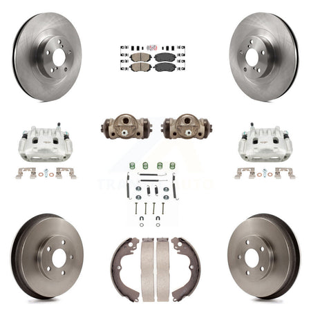 Front Rear Brake Caliper Rotors Drum Ceramic Pad Shoe Cylinder & Hardware Kit (11Pc) For KC8-101671N