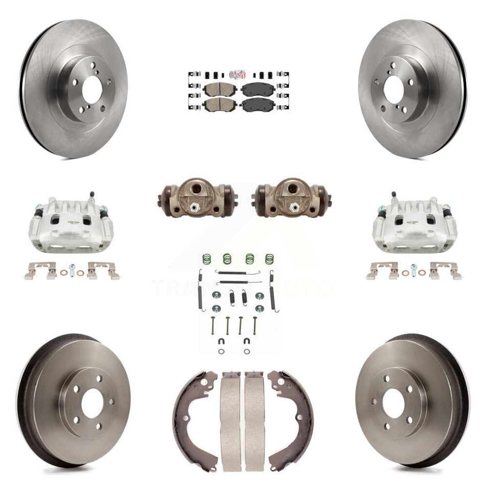 Front Rear Brake Caliper Rotors Drum Ceramic Pad Shoe Cylinder & Hardware Kit (11Pc) For KC8-101671N