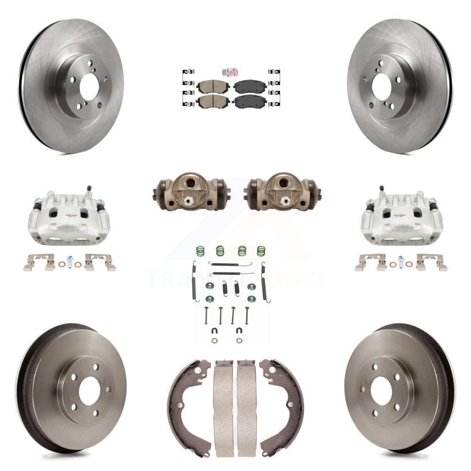 Front Rear Brake Caliper Rotors Drum Ceramic Pad Shoe Cylinder & Hardware Kit (11Pc) For KC8-101672N