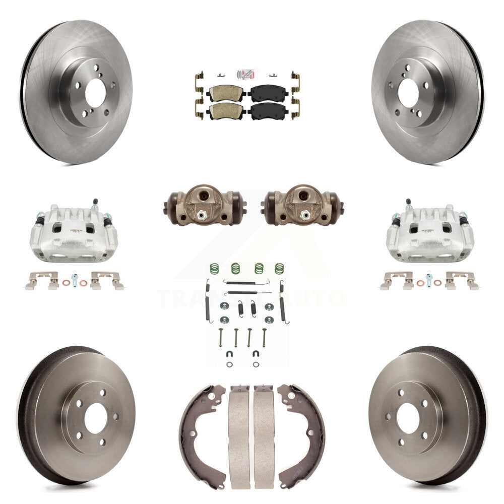 Front Rear Brake Caliper Rotors Drum Ceramic Pad Shoe Cylinder & Hardware Kit (11Pc) For KC8-101673N
