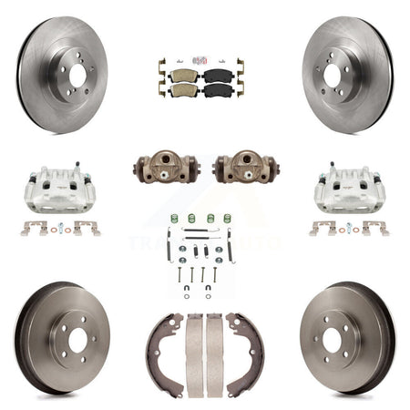 Front Rear Brake Caliper Rotors Drum Ceramic Pad Shoe Cylinder & Hardware Kit (11Pc) For KC8-101673N