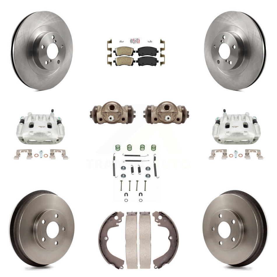 Front Rear Brake Caliper Rotors Drum Ceramic Pad Shoe Cylinder & Hardware Kit (11Pc) For KC8-101673N